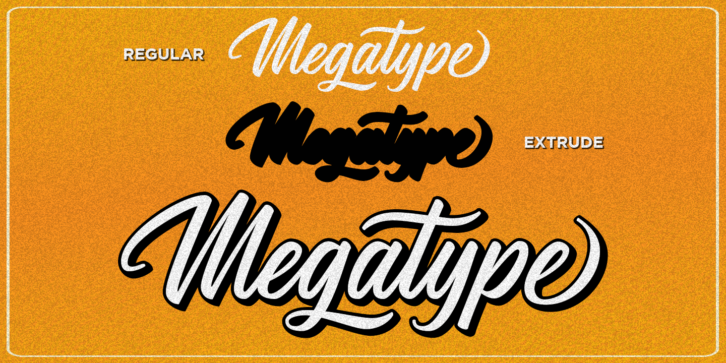 Ejemplo de fuente Megatype Script Extrude